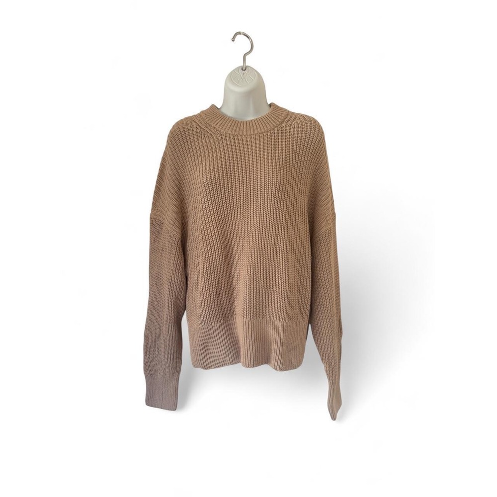 Everlane Organic Cotton Crew Neck Sweater Tan Beige Rib Knit Pullover XL